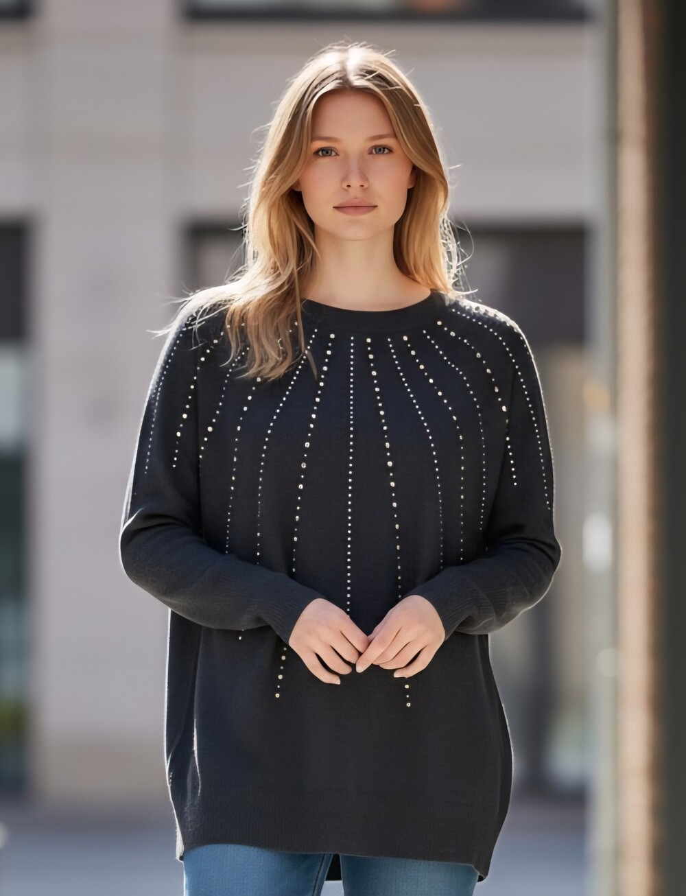 Cable & Gauge Jet Black Embellished Black Sweater XL NWT